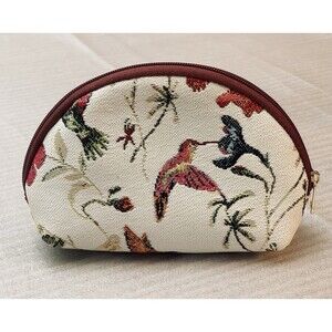 Cosmetic Makeup Bag Tapestry Zip Pouch Hummingbirds Floral Boho 8"x5" Sainty